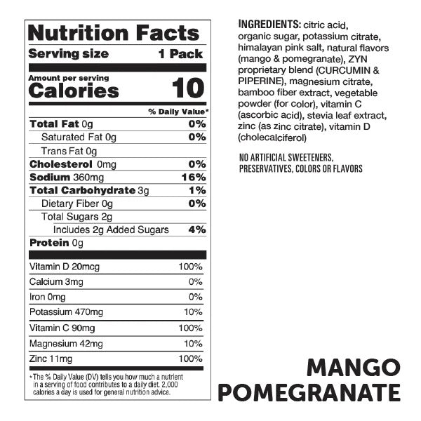 ZYN Mango Pomegranate Nutritional Information & Ingredients
